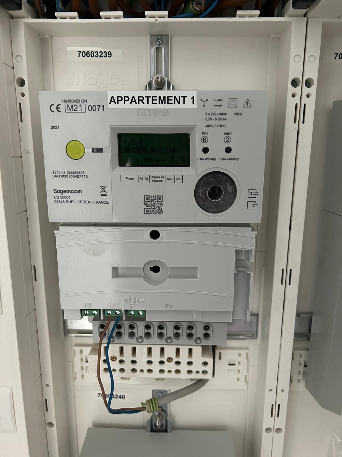 Creos smart electricity meter with automated energy tracking and circuit protection system installed in a white panel.