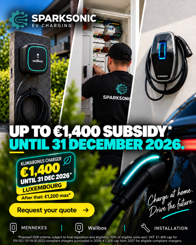 Klimabonus 2026 Luxembourg: Claim Up to €1,400 EV Charger Subsidy Before 31 December 2026 (Borne de Recharge) — SparkSonic